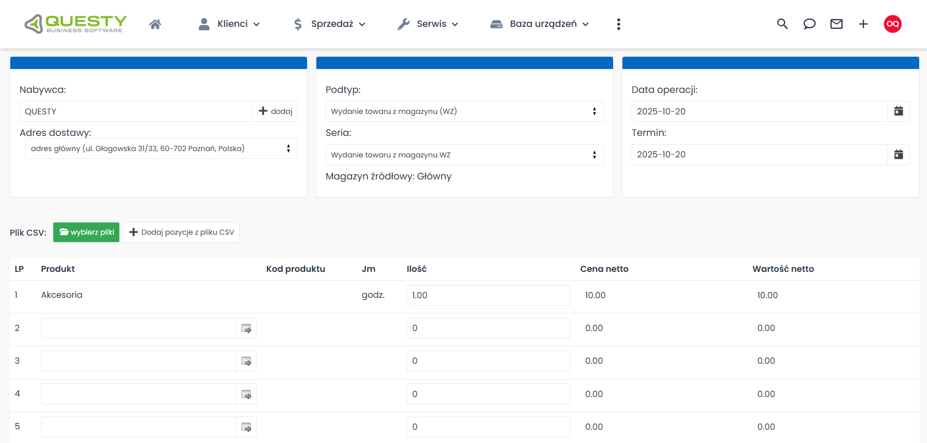 Wygląd dokumentu rozchodu
